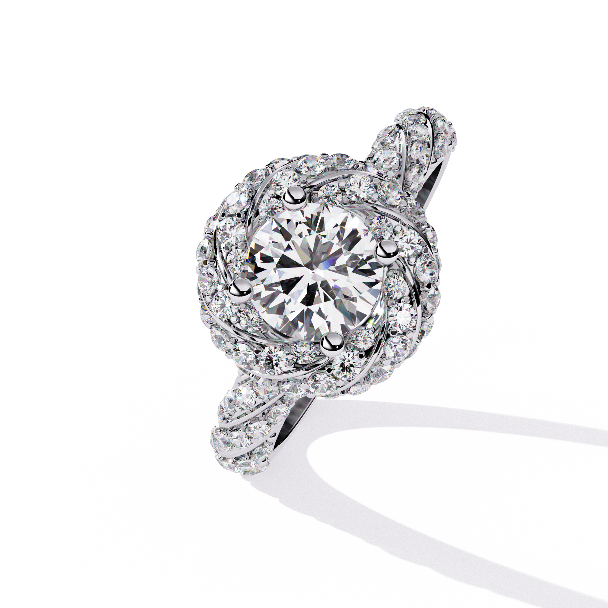 Solitairekart 1.44 ct Lab Grown Diamond Swirling Halo Ring in 14k Yellow Gold
